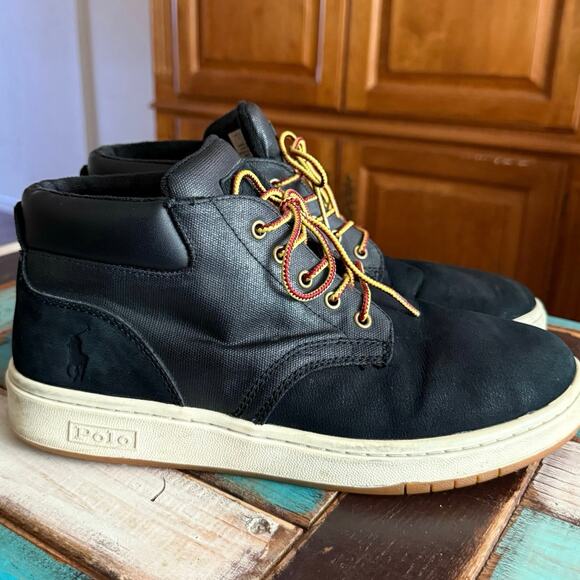 Polo Ralph Lauren Black shrunken Nubuck suede Canvas Sneaker Boot Men's 9.5 - Picture 16 of 16
